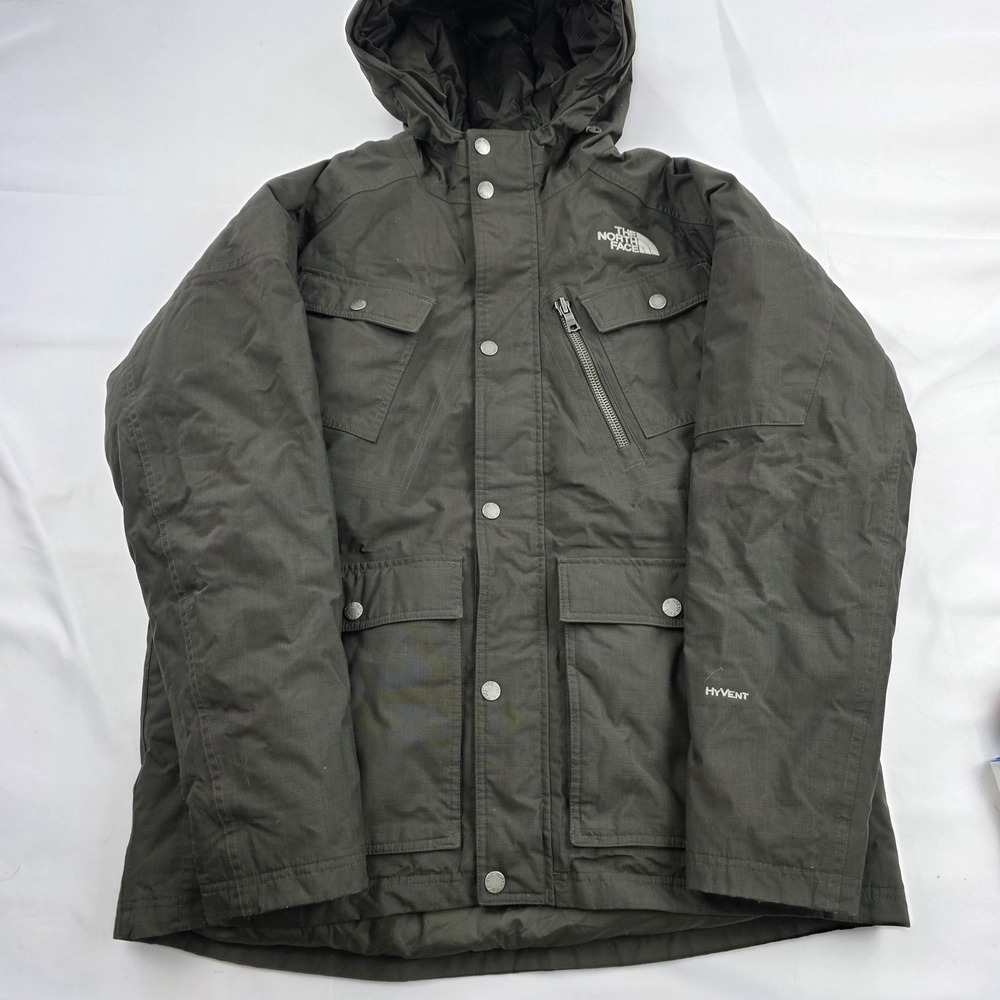 The North Face Parka Jacket Mens Large Gray HyVent Hooded Insulated Waterproof